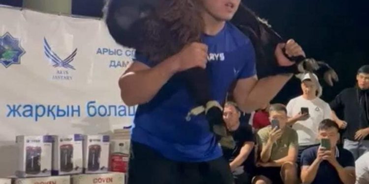 Арыстық жігіт салмағы 43 келі болатын қошқарды 1111 рет көтерді